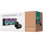 DeepCool MYSTIQUE 360 ARGB, 360mm CPU Liquid Cooler, 2.8" LCD screen, 3x120mm ARGB PWM Fans, Addressable RGB LED, Fluid Dynamic Bearing, Black, Intel LGA1851/1700/1200/1151/1150/1155, AMD AM5/AM4, R-LX750-BKADSNC-G-1