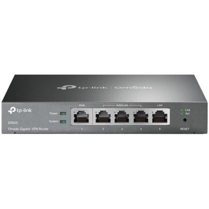 TP-Link ER605 Omada Gigabit VPN Router, 1 x G WAN, 1 x G LAN, 3 x WAN/LAN, 25K Concurrent Sessions, 128 MB DRAM, SPI 16MB Flash,IPSec, L2TP, PPTP, OpenVPN, SPI Firewall, DoS, 4 KV lightning protection