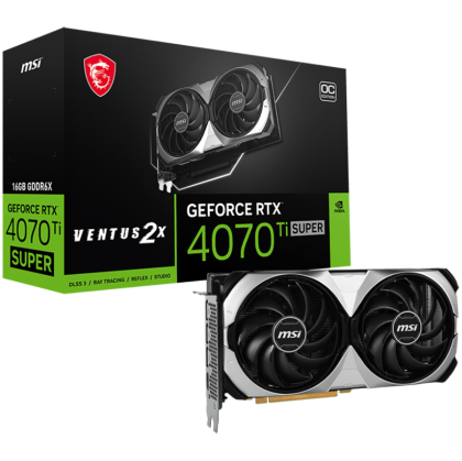 MSI Video Card Nvidia GeForce RTX 4070 TI SUPER 16G VENTUS 2X OC, 16GB GDDR6X, 256bit, Boost: 2640 MHz, 21Gbps, 8448 CUDA Cores, 3x DP 1.4a, HDMI 2.1a, RAY TRACING, Dual Fan, 1x16pin, 700W Recommended PSU, 3Y