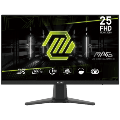 MSI MAG 256F Gaming Monitor, 24.5"" 180Hz, FHD (1920x1080) 16:9, Rapid IPS Anti-glare, 1ms, 250nits, 1000:1, 178°/178°, Adaptive Sync, Adjustable Stand, 1x DP, 2x HDMI, 3Y Warranty