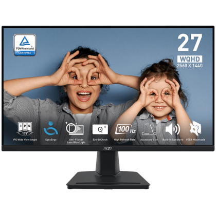 MSI PRO MP275Q Professional Business Monitor, 27" 100Hz, WQHD (2560x1440) 16:9, IPS Anti-glare, 1ms/4ms, 300nits, 1300:1, 178°/178°, Adaptive-Sync, Adjustable Stand, 1xDP, 2x HDMI, 3Y Warranty