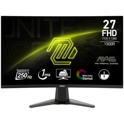 MSI MAG 27C6X Curved Gaming Monitor, 27" 250Hz, FHD (1920x1080) 16:9, VA Anti-glare, 1500R curve, 1ms, 250nits, 3000:1, 178°/178°, Adaptive-Sync, Adjustable Stand, 1x DP, 2x HDMI, 3Y Warranty