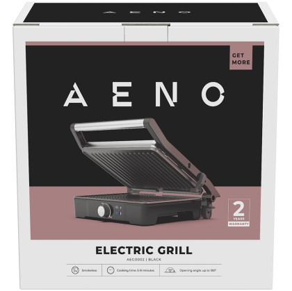 AENO Electric Grill EG2: 2000W, Temperature regulation, Max opening angle -180°, Plate size 290*234mm