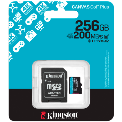 KINGSTON 256GB microSDXC Canvas Go Plus Gen4 200MB/s A2 U3 V30 Card + Adapter
