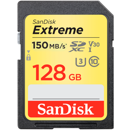 SanDisk Extreme 128GB SDXC Memory Card + 1 year RescuePRO Deluxe up to 180MB/s & 90MB/s Read/Write speeds, UHS-I, Class 10, U3, V30