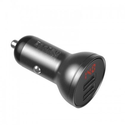 Зарядно за автомобил Baseus Digital Display 2xUSB 4.8A Car Charger 24W + 3-в-1 кабел с microUSB, USB-C и Lightning конектори