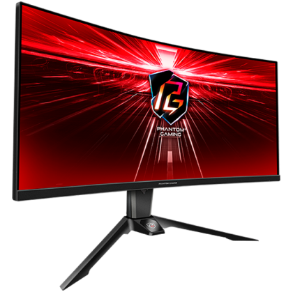 Asrock Curved Gaming Monitor, 34" WQHD(3440x1440) 1500R VA, 165 Hz, 115% sRGB, 3000:1, 550 cd/m², 178º/178º, 1ms (MPRT), Flicker-free, 2x 2W Speakers, 2x HDMI 2.0, 1x DP 1.4, 1x Audio Jack (3.5mm), Wi-Fi Antenna (7 dBi), 3Y