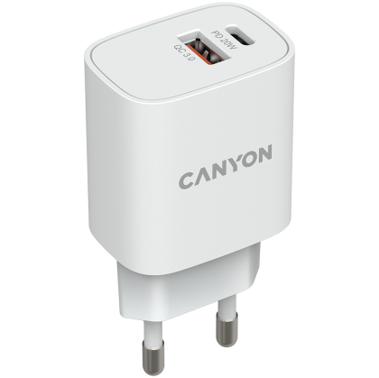 CANYON charger H-20-04 PD 20W QC 3.0 18W USB-A USB-C White