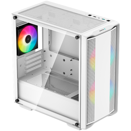 DeepCool CC360 ARGB WH, Mid Tower, Mini-ITX/Micro-ATX, 1xUSB3.0, 1xUSB2.0, 1xAudio, 3x120mm Pre-Installed ARGB Fans, Tempered Glass, Mesh Panel, White, R-CC360-WHAPM3-G-1