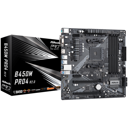 ASROCK Main Board Desktop B450M PRO4 (AM4, 4xDDR4, 1x PCIe 3.0 x16, 1x PCIe 2.0 x16, 1x PCIe 2.0 x1, 4x SATA III, RAID 0,1,10, 1x Ultra M.2 PCIe Gen3 x4, 1x M.2 SATA3, 1x COM Port header, 8x USB 3.0, GLAN, VGA, HDMI, DVI) mATX, Retail