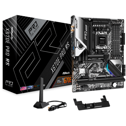 ASROCK MB Desktop X670E Pro RS, AM5, 4x DDR5, 1x PCIe 5.0 x16, 2x PCIe 4.0 x1, 6x SATA3, 3x Hyper M.2 (PCIe Gen4x4), 1x Blazing M.2(PCIe Gen5x4), 7.1 CH HD Audio, 1x HDMI, 1x DisplayPort, 2.5G LAN, Wi-Fi, BT