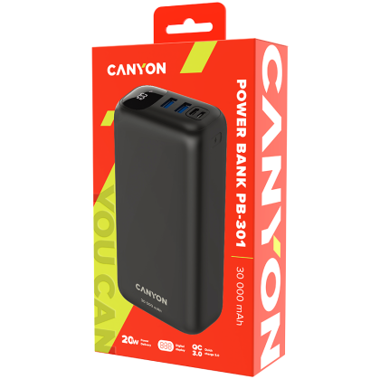 CANYON power bank PB-301 LED 30000 mAh PD 20W QC 3.0 Black