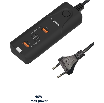 CANYON charger H-10 PD 20W QC 3.0 18W 2USB-A 2USB-C Desk Black