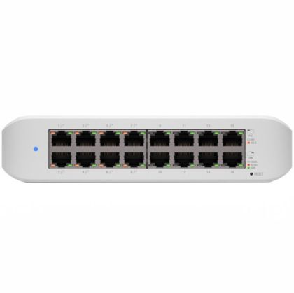 UBIQUITI Lite 16 PoE; (8) GbE PoE+, (8) GbE ports; 45W total PoE availability; Wall mountable.