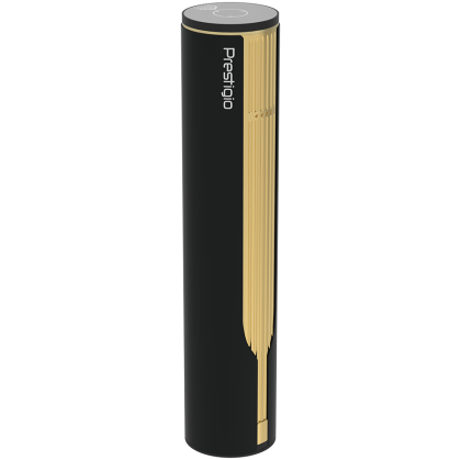 Prestigio Maggiore, smart wine opener, 100% automatic, opens up to 70 bottles without recharging, foil cutter included, premium design, 480mAh battery, Dimensions D 48*H228mm, black + gold color.