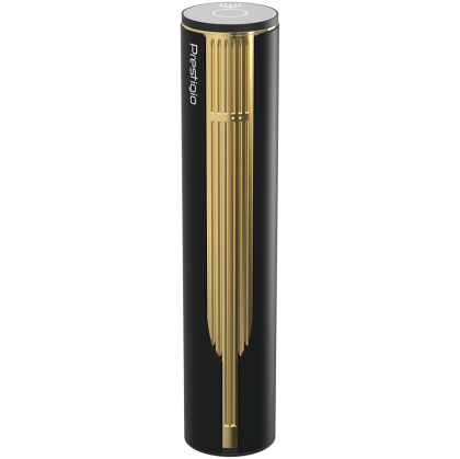 Prestigio Maggiore, smart wine opener, 100% automatic, opens up to 70 bottles without recharging, foil cutter included, premium design, 480mAh battery, Dimensions D 48*H228mm, black + gold color.