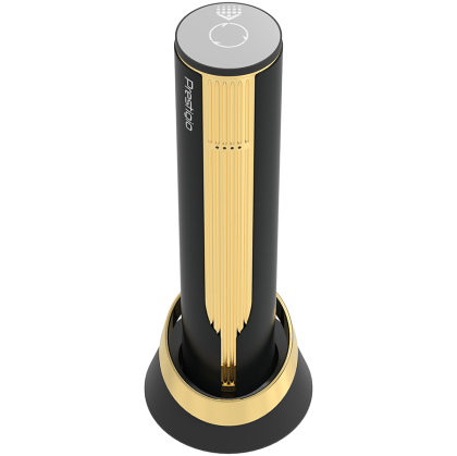 Prestigio Maggiore, smart wine opener, 100% automatic, opens up to 70 bottles without recharging, foil cutter included, premium design, 480mAh battery, Dimensions D 48*H228mm, black + gold color.