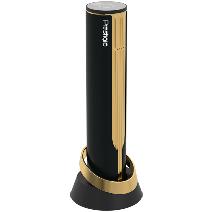 Prestigio Maggiore, smart wine opener, 100% automatic, opens up to 70 bottles without recharging, foil cutter included, premium design, 480mAh battery, Dimensions D 48*H228mm, black + gold color.