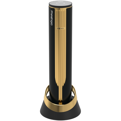 Prestigio Maggiore, smart wine opener, 100% automatic, opens up to 70 bottles without recharging, foil cutter included, premium design, 480mAh battery, Dimensions D 48*H228mm, black + gold color.