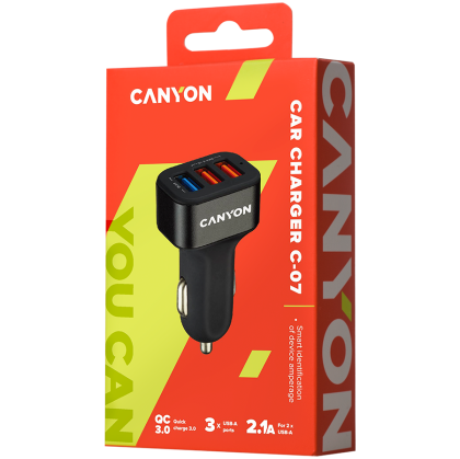 CANYON car charger C-07 QC 3.0 2.4A/3USB-A Black