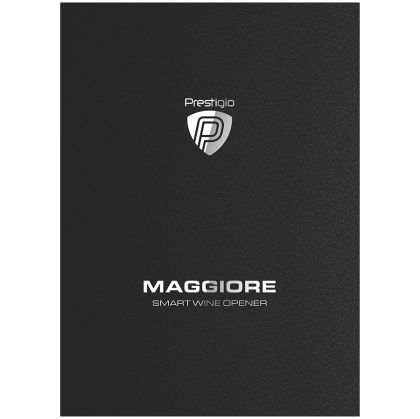 Prestigio Maggiore, smart wine opener, 100% automatic, opens up to 70 bottles without recharging, foil cutter included, premium design, 480mAh battery, Dimensions D 48*H228mm, black + silver color.