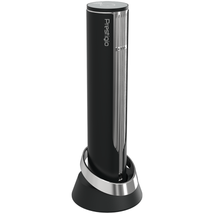 Prestigio Maggiore, smart wine opener, 100% automatic, opens up to 70 bottles without recharging, foil cutter included, premium design, 480mAh battery, Dimensions D 48*H228mm, black + silver color.