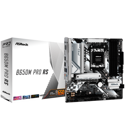 ASROCK MB Desktop B650M PRO RS, AM5, 4x DDR5, 1x PCIe 4.0 x16, 1x PCIe 3.0 x16, 1x Blazing M.2(PCIe Gen5x4), 1x Hyper M.2, 4x SATA3, RAID 0, 1, 10, 7.1 CH HD Audio, 1x HDMI, 1x DP, 2.5G LAN, 6x USB 3.2, 8x USB 2.0, 2x USB-C, mATX