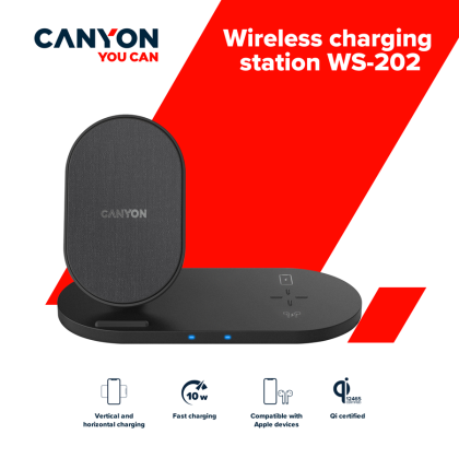 CANYON wireless charger WS-202 10W 2in1 Black