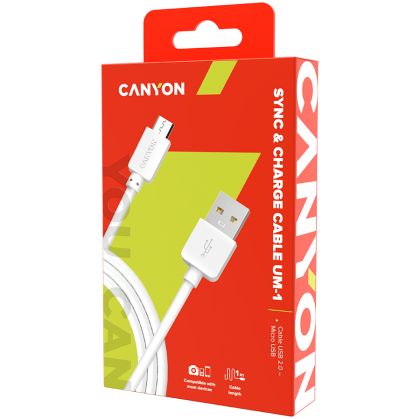 CANYON Micro USB cable, 1M, White