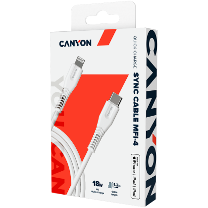 CANYON cable MFI-4 Type-C to Lightning 1.2m White