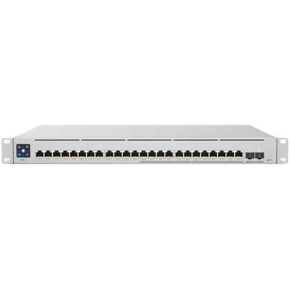 UBIQUITI Enterprise 24 PoE; (12) 2.5 GbE, (12) GbE; all PoE+ ports; (2) 10G SFP+ ports; 400W total PoE availability; DC power backup-ready; Layer 3 switching.