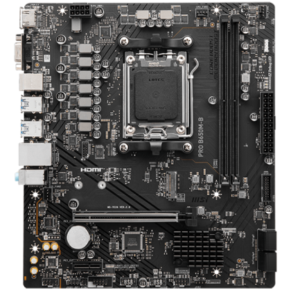 MSI Main Board Desktop PRO B650M-B (AM5, 2x DDR5, 1xHDMI, 1x VGA, 1x PCI-E x16, 1x PCI-E x1, 1x M.2, 4x SATA 6G, 6x USB 3.2 Gen1 Type A, 6x USB 2.0, 2.5G LAN) mATX