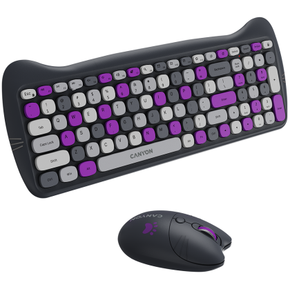 CANYON HSET-W6 EN Keyboard+Mouse Kitty Edition AAA+АА Wireless Violet