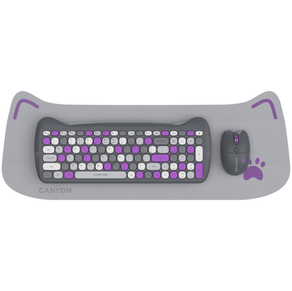 CANYON HSET-W6 EN Keyboard+Mouse Kitty Edition AAA+АА Wireless Violet