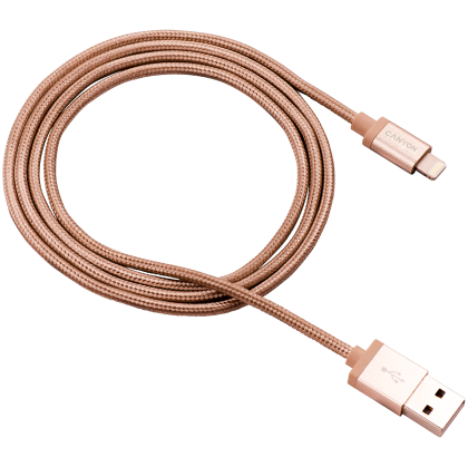 CANYON Charge & Sync MFI braided cable with metalic shell, USB to lightning, certified by Apple, 1m, 0.28mm, Golden