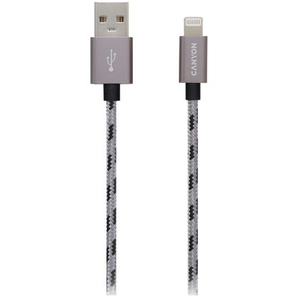 CANYON Lightning USB Cable for Apple, braided, metallic shell, 1M, Dark gray