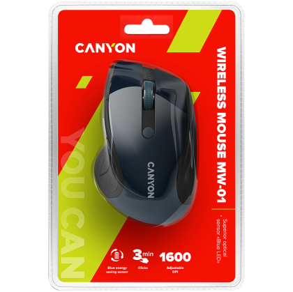 CANYON 2.4Ghz wireless mouse, optical tracking - blue LED, 6 buttons, DPI 1000/1200/1600, Blue Gray pearl glossy