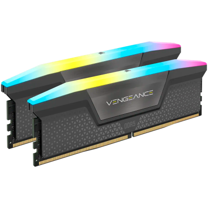 DDR5, 6000MT/s 32GB 2x16GB DIMM, Unbuffered, 30-36-36-76, Std PMIC, XMP 3.0, VENGEANCE RGB DDR5 Black Heatspreader, RGB LED, 1.4V