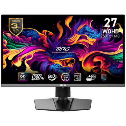 MSI MPG 271QRX QD-OLED Gaming Monitor, 27" 360Hz, WQHD (2560x1440) 16:9, QD-OLED Anti-Reflection, 0.03ms, 250nits, 1500000:1, 178°/178°, AMD FreeSync Premium Pro, Adjustable Stand, 1x DP, 2x HDMI, 1xType-C, 3x USB, 1xHeadphone out, 3Y Warranty