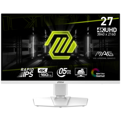 MSI MAG 274URFW Gaming Monitor, 27" 160Hz, 4K UHD (3840x2160) 16:9, Rapid IPS Anti-glare, 0.5ms, 400nits, 1000:1, 178°/178°, FreeSync Premium, Adjustable Stand, 1x DP, 2x HDMI, 1x Type-C, 3Y Warranty