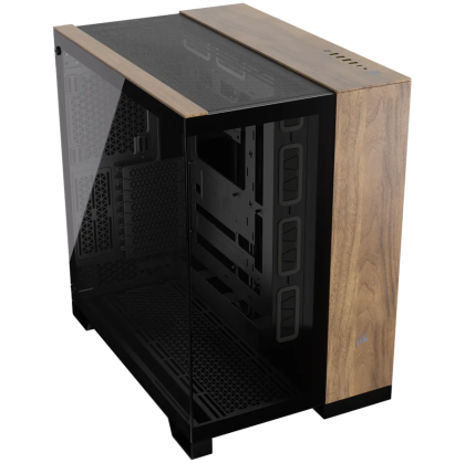 Corsair 6500X Tempered Glass Mid-Tower, Black/Walnut Wood