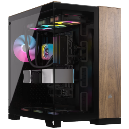 Corsair 6500X Tempered Glass Mid-Tower, Black/Walnut Wood