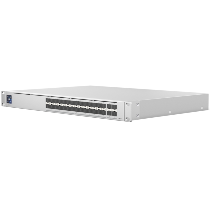 UBIQUITI Hi-Capacity Aggregation; (28) 10G SFP+ ports; (4) 25G SFP28 ports; DC power backup-ready; Layer 3 switching.