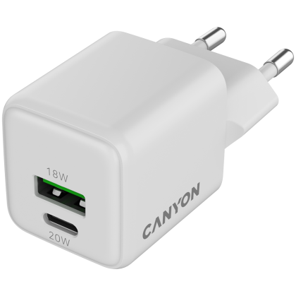 CANYON charger CU20AC GaN 20W 1xPD 1xQC EU White