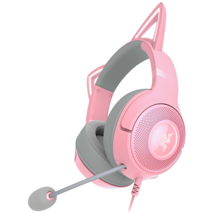 Kraken Kitty V2 - Pink, Gaming headset, Kitty Ears, Stream Reactive Lighting, HyperClear Cardioid Mic, 40 mm TriForce Drivers, Built into the earcups microphone, Razer Chroma RGB (Ear and Earcups), Surround sound: Only available on Windows 10 64-bit