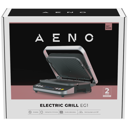 AENO ''Electric Grill EG1: 2000W, 3 heating modes - Upper Grill, Lower Grill, Both Grills  Defrost, Max opening angle -180°, Temperature regulation, Timer, Removable double-sided plates, Plate size 320*220mm''