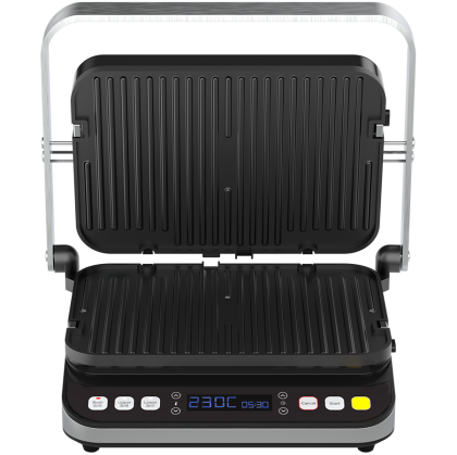 AENO ''Electric Grill EG1: 2000W, 3 heating modes - Upper Grill, Lower Grill, Both Grills  Defrost, Max opening angle -180°, Temperature regulation, Timer, Removable double-sided plates, Plate size 320*220mm''