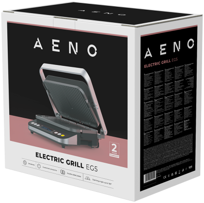 AENO ''Electric Grill EG5: 2000W, 2 heating modes - Lower Grill, Both Grills, 6 preset programs, Defrost, Max opening angle -180°, Temperature regulation, Timer, Removable double-sided plates, Plate size 320*220mm''