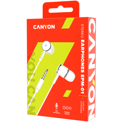 CANYON Stereo earphones with microphone, White