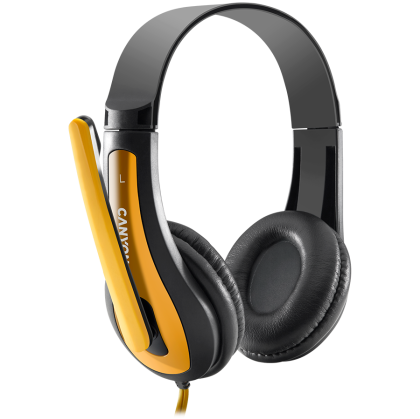 CANYON entry price PC headset, combined 3,5 plug, leather pads, Black-yellow